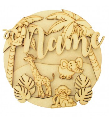 Laser Cut Personalised 3D Detailed Layered Circle Plaque - Safari Themed